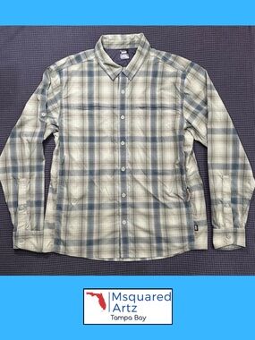 REI Co Op Plaid Hiking Fishing Button Shirt Green Blue Men’s Medium
